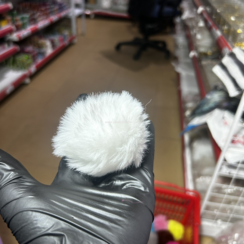 8cm White Fur Pompom with Elastic Cord for Keyrings
