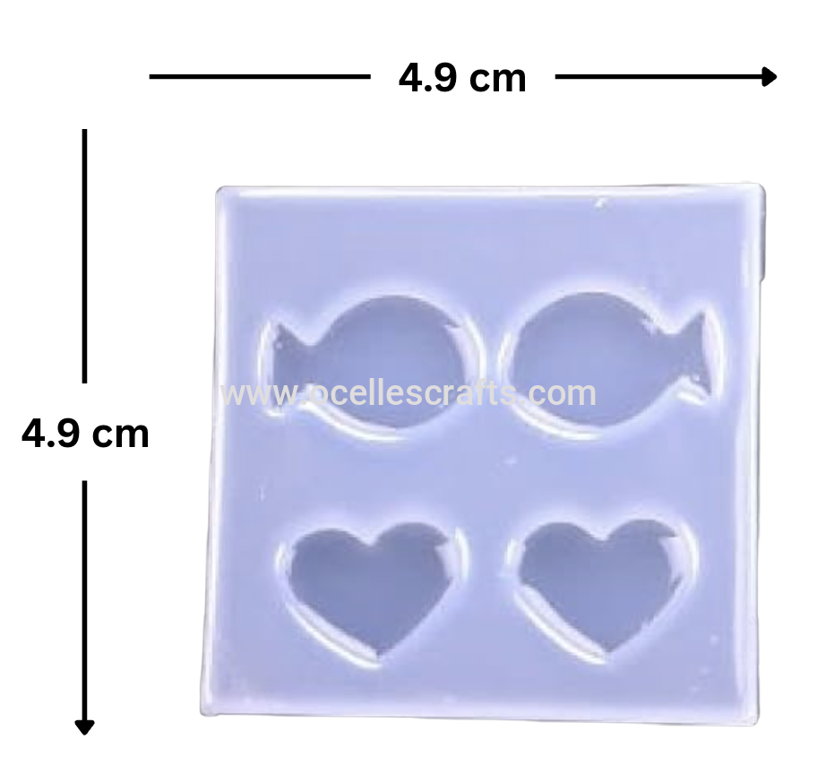 4 Cavity Mini Heart and Fish Stud Earring Mold