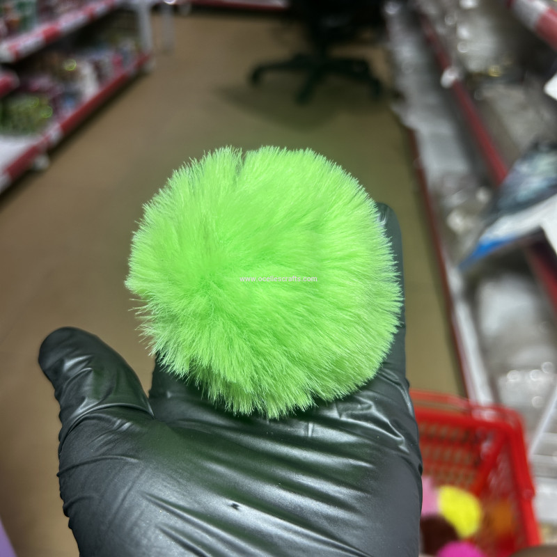 8cm Fluorescent Green Fur Pompom with Elastic Cord for Keyrings