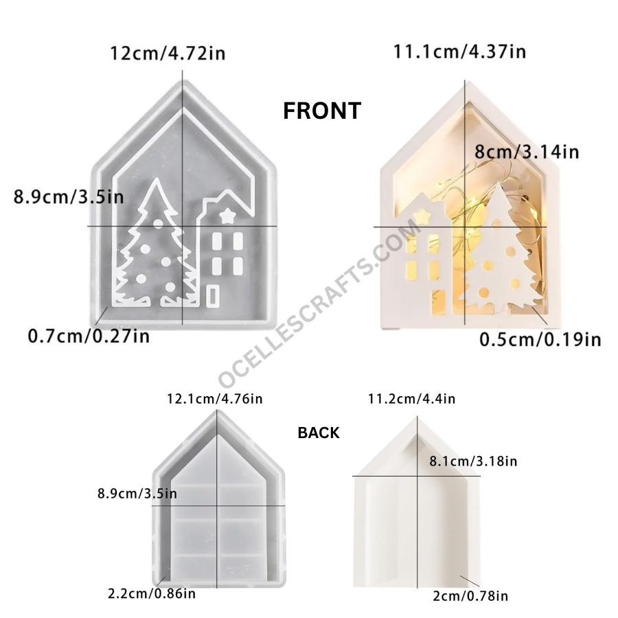 2pcs House and tree front and back decor Mold
