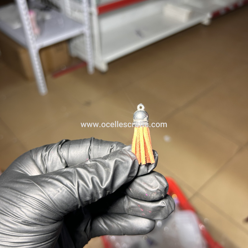 Deep orange Silver Cap Leather Tassel