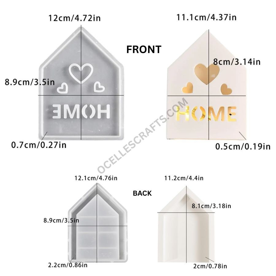 2pcs  House with Hearts and Text front and back decor Mold