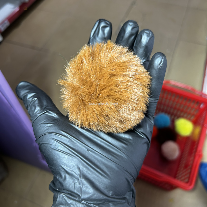 8cm Caramel Fur Pompom with Elastic Cord for Keyrings