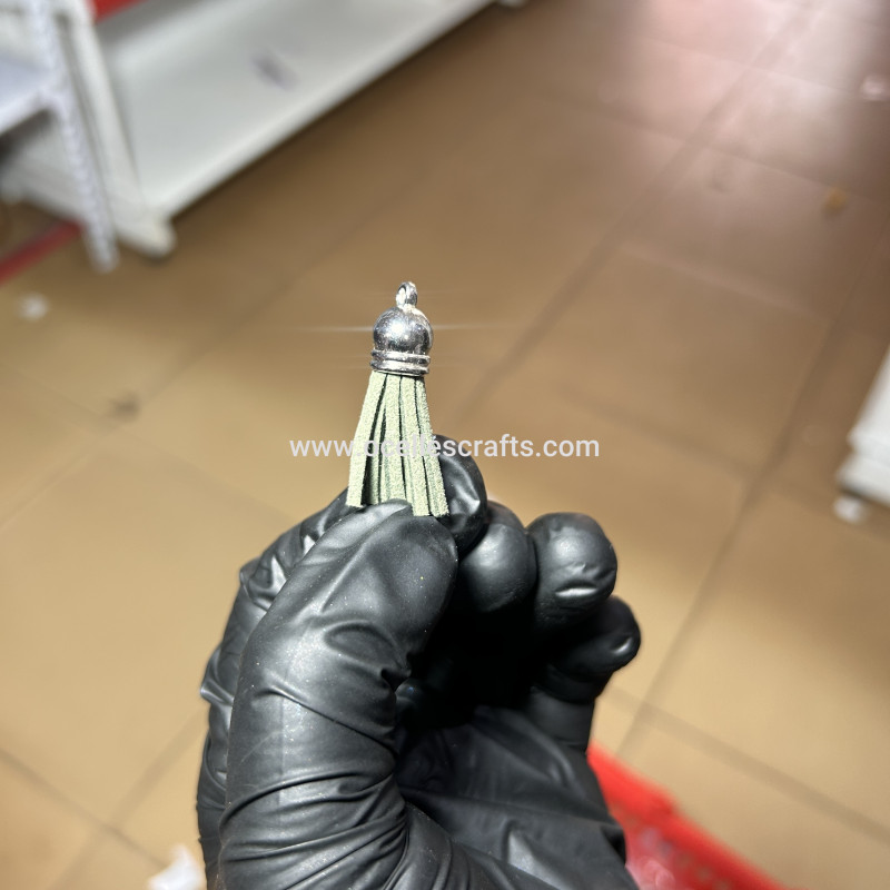 Army Green Silver Cap Leather Tassel