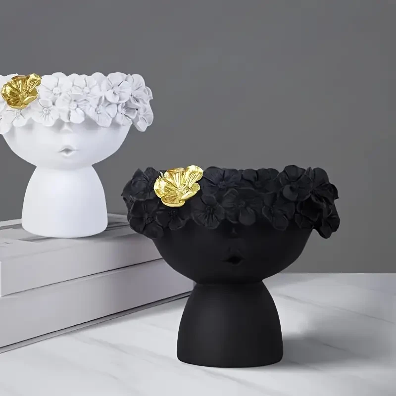 Cute girl decorative garland vase mold head flower vase with flower garland decorative