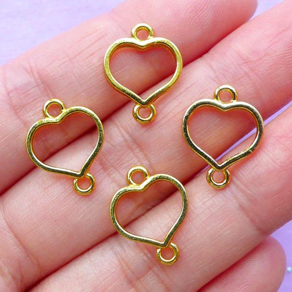 6pcs gold heart bracelet open back bezel