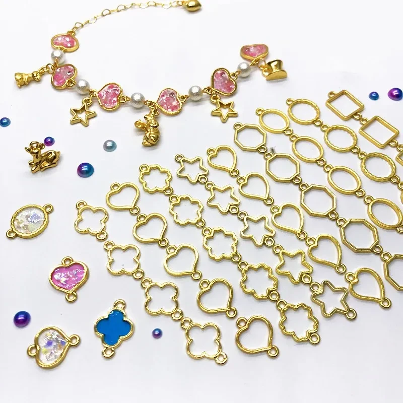 6pcs Bracelet open back gold bezel