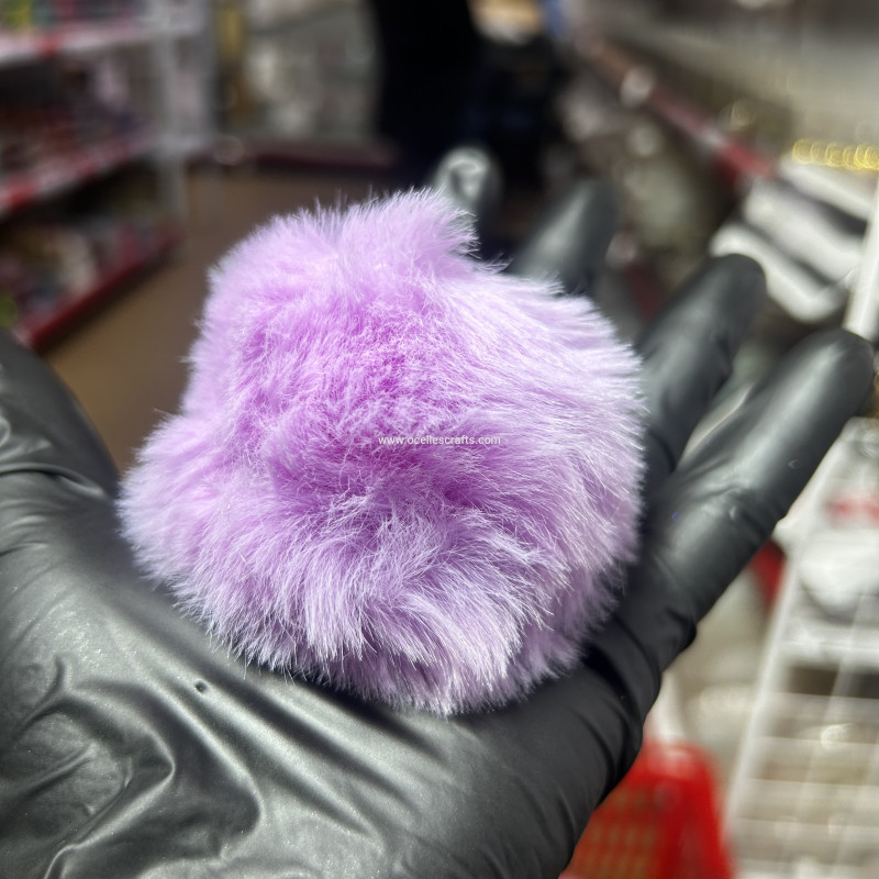 8cm Lavender Fur Pompom with Elastic Cord for Keyrings