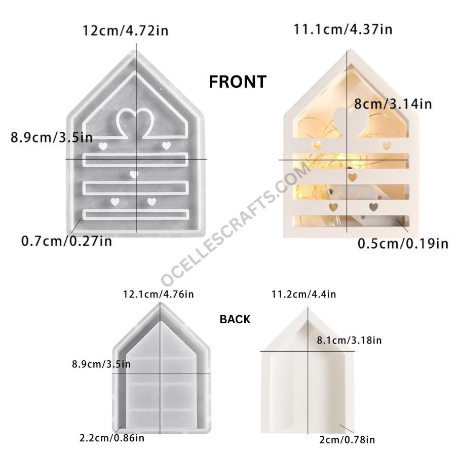 2pcs House with Hearts and Lines front and back decor Mold