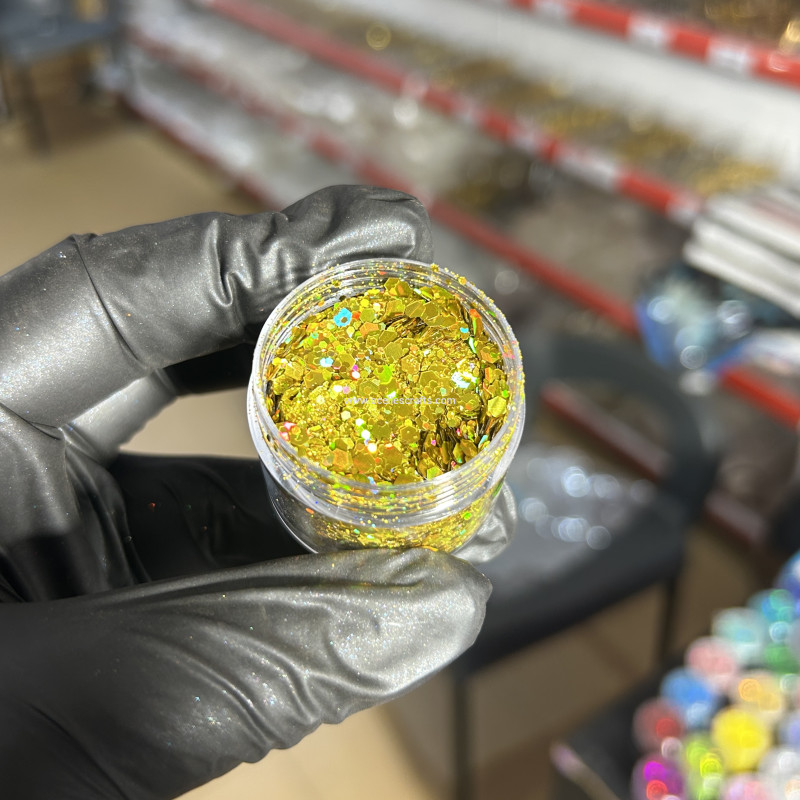 Cyan Gold Holographic Chunky Glitter