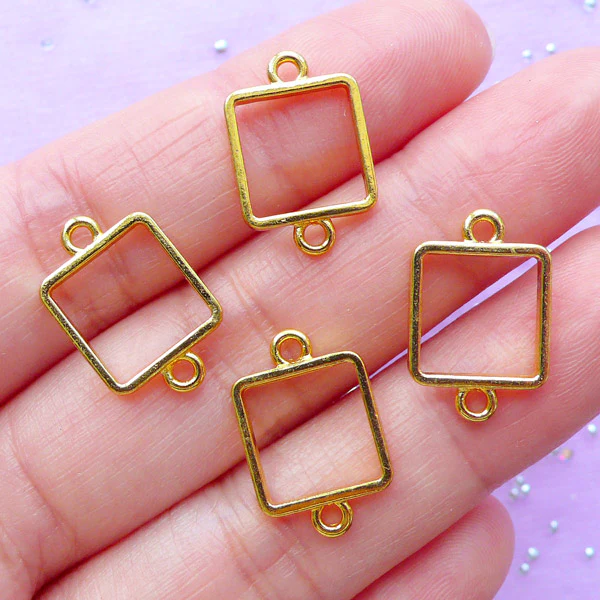 6pcs gold square bracelet open back bezel
