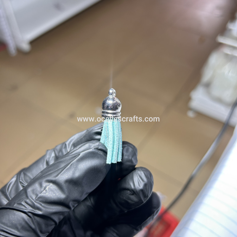 Mint Blue Silver Cap Leather Tassel