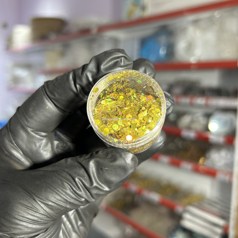 Cyan Gold Holographic Chunky Glitter