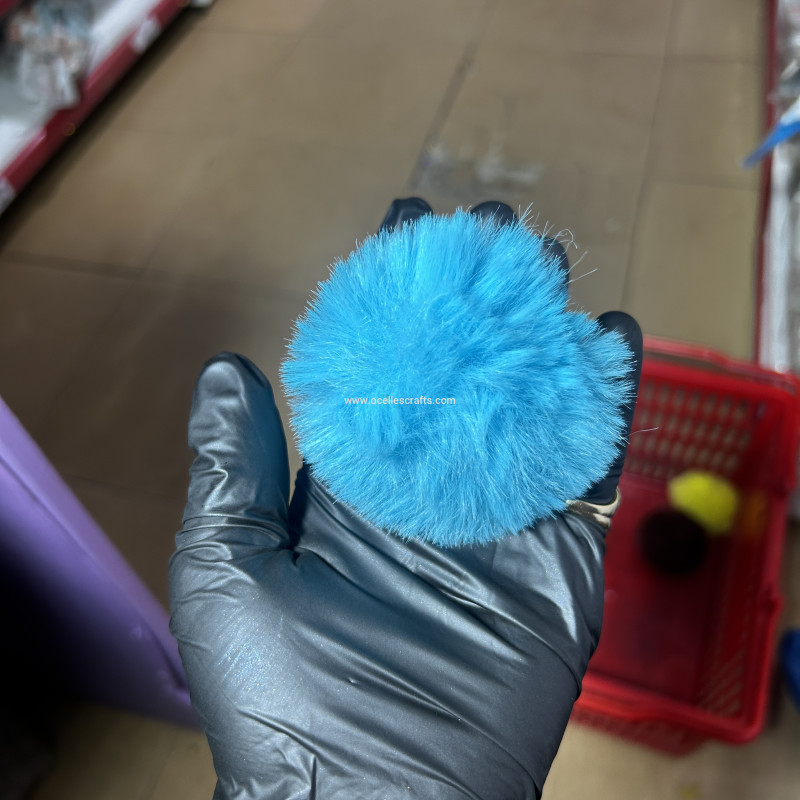 8cm Light Blue Fur Pompom with Elastic Cord for Keyrings