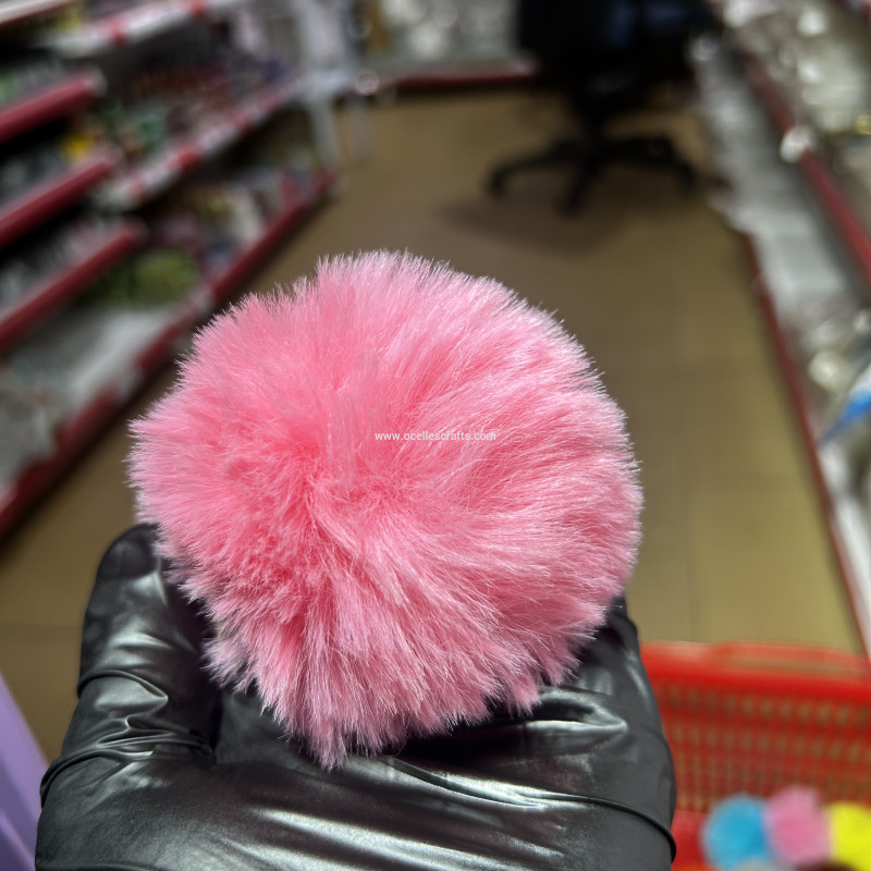 8cm Pink Fur Pompom with Elastic Cord for Keyrings