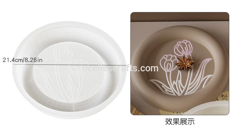 Large Round Tray Mold With Tulip Design