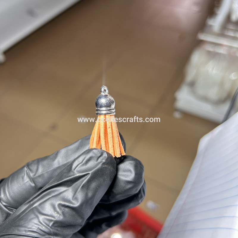 Orange Silver Cap Leather Tassel