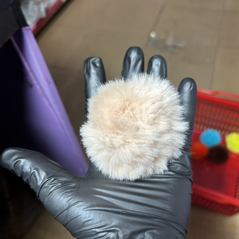 8cm Light Caramel Fur Pompom with Elastic Cord for Keyrings