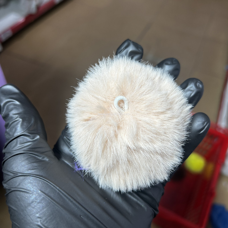 8cm Light Caramel Fur Pompom with Elastic Cord for Keyrings
