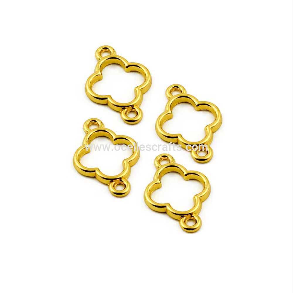 6pcs gold clover bracelet open back bezel